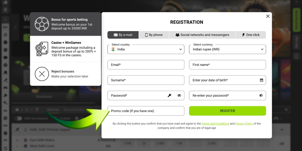enter WinWin promo code